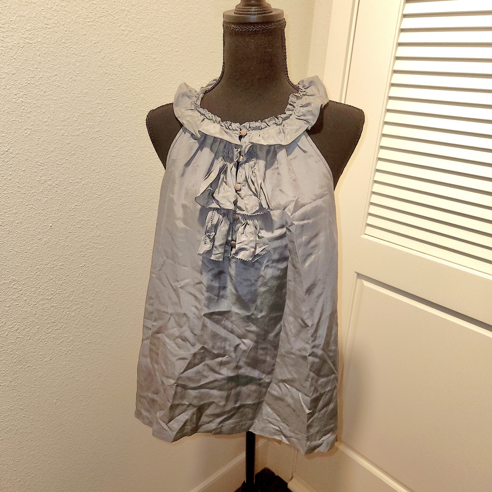 J. Crew Gray Ruffled Sleeveless Silk Blouse